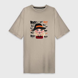 Футболка женская-платье Девочка с зашитым ртом - праздник Хеллоуин, цвет: миндальный