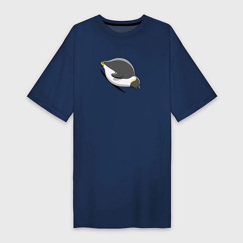 Женская футболка-платье Мультяшный пингвин едет с горы / Тёмно-синий – фото 1