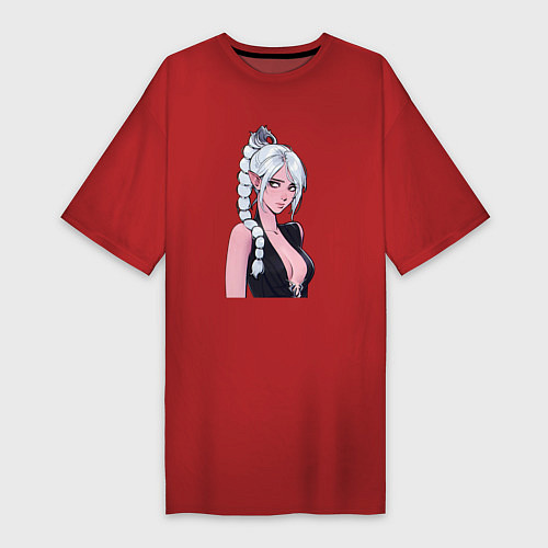 Женская футболка-платье Шэдоухарт - серебрянные волосы / Красный – фото 1