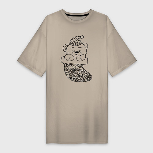 Женская футболка-платье Игрушечный мишка спит в сапожке для подарков - рас / Миндальный – фото 1