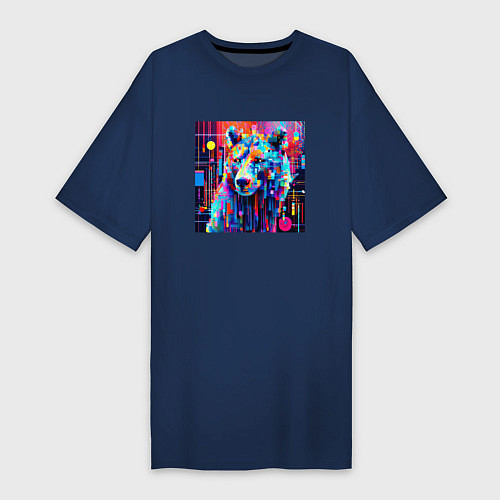 Женская футболка-платье Пиксельный медведь / Тёмно-синий – фото 1