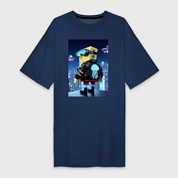 Футболка женская-платье Sponge Bob - cyberpunk, цвет: тёмно-синий
