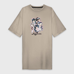 Футболка женская-платье NewJeans album Get Up chibi style, цвет: миндальный