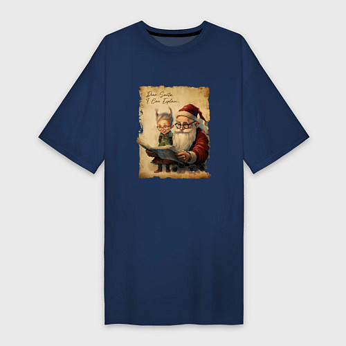 Женская футболка-платье Санта и Эльф / Тёмно-синий – фото 1