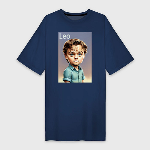 Женская футболка-платье Мультяшный Леонардо Ди Каприо - нейросеть / Тёмно-синий – фото 1