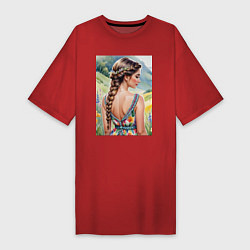 Женская футболка-платье Девушка на лугу