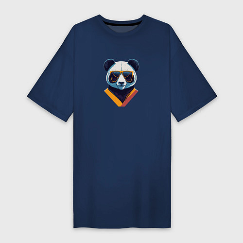 Женская футболка-платье Панда в модных очках / Тёмно-синий – фото 1