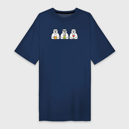 Женская футболка-платье Мишки в баре / Тёмно-синий – фото 1