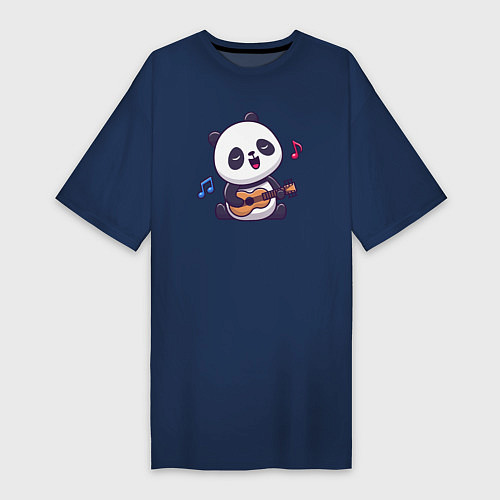 Женская футболка-платье Панда с гитарой / Тёмно-синий – фото 1