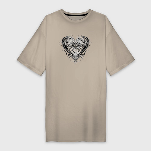 Женская футболка-платье Сердце узоры / Миндальный – фото 1