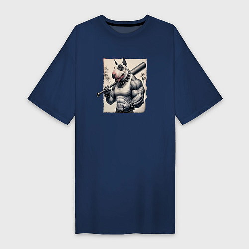 Женская футболка-платье Качок Булли с битой - нейросеть / Тёмно-синий – фото 1