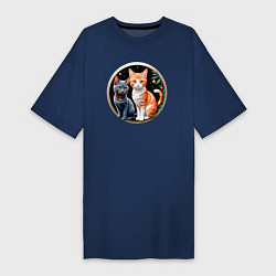 Футболка женская-платье Два котика ждут Новый Год, цвет: тёмно-синий