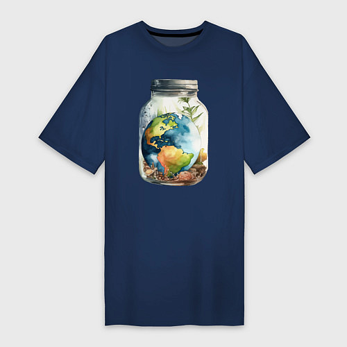 Женская футболка-платье Мир в банке - Земля / Тёмно-синий – фото 1