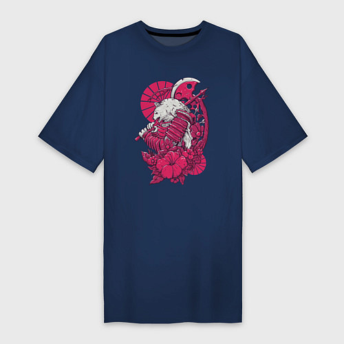 Женская футболка-платье Медведь - самурай / Тёмно-синий – фото 1