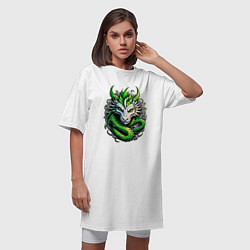Футболка женская-платье Зеленый дракон символ 2024 года, цвет: белый — фото 2