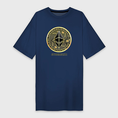 Женская футболка-платье Ethereum крипта монета / Тёмно-синий – фото 1