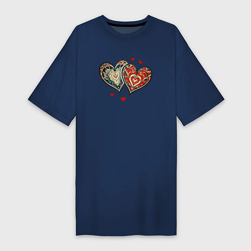 Женская футболка-платье Сердца Ар-деко / Тёмно-синий – фото 1