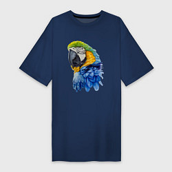 Футболка женская-платье Сине-золотой попугай ара, цвет: тёмно-синий