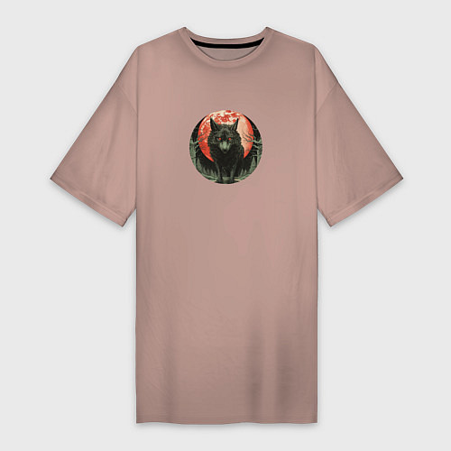Женская футболка-платье Злой волк в кровавом закате / Пыльно-розовый – фото 1