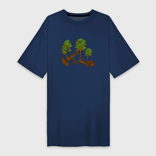 Женская футболка-платье Медведи в сосновом лесу / Тёмно-синий – фото 1