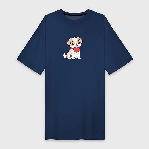 Женская футболка-платье Собака с сердечком / Тёмно-синий – фото 1