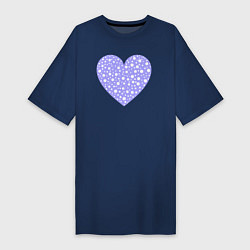 Футболка женская-платье Сиреневое сердце в пятнышках, цвет: тёмно-синий