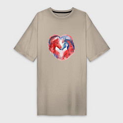 Женская футболка-платье Влюбленные лошади акварель