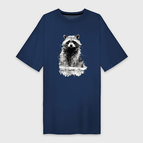 Женская футболка-платье Енот около воды / Тёмно-синий – фото 1