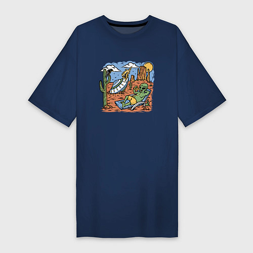 Женская футболка-платье Пришелец в пустыне / Тёмно-синий – фото 1