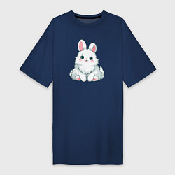 Футболка женская-платье Пушистый аниме кролик, цвет: тёмно-синий