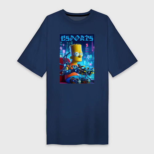 Женская футболка-платье Cyber Bart Simpson - esport / Тёмно-синий – фото 1