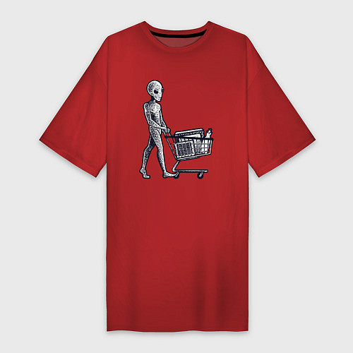 Женская футболка-платье Пришелец с покупками / Красный – фото 1