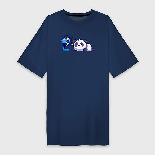 Женская футболка-платье Панда и вентилятор / Тёмно-синий – фото 1
