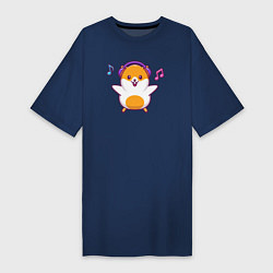Футболка женская-платье Музыкальный хомяк, цвет: тёмно-синий