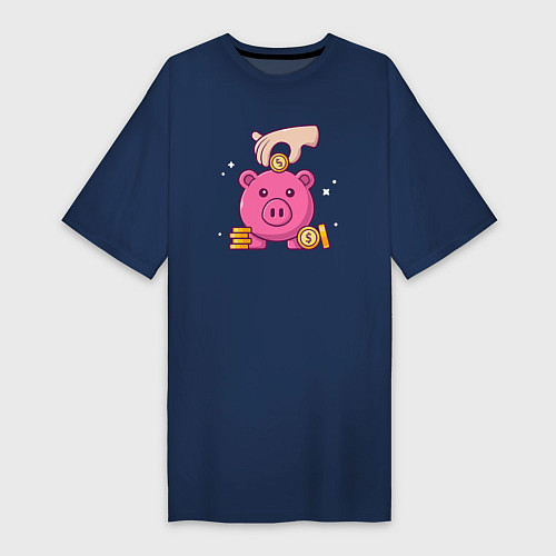 Женская футболка-платье Свинья копилка / Тёмно-синий – фото 1
