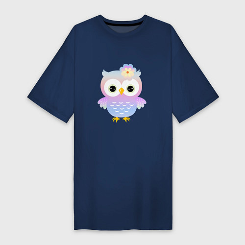 Женская футболка-платье Милая Сова разноцветная / Тёмно-синий – фото 1