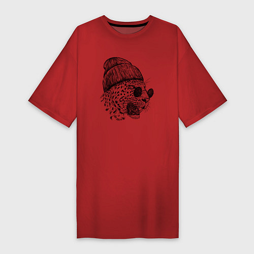 Женская футболка-платье Ягуар в шапке / Красный – фото 1