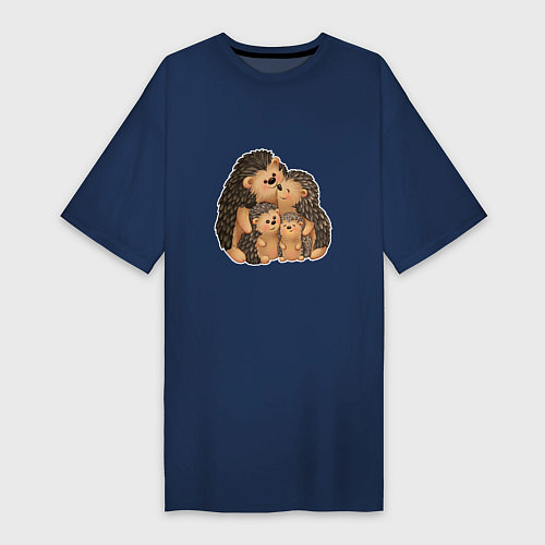 Женская футболка-платье Семейство ёжиков / Тёмно-синий – фото 1