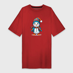 Женская футболка-платье Снеговик в шапочке и с шарфом