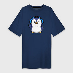 Футболка женская-платье Привет от пингвина, цвет: тёмно-синий