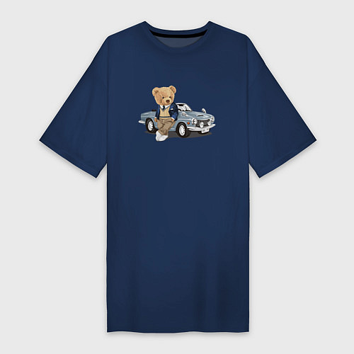 Женская футболка-платье Плюшевый медвежонок и автомобиль / Тёмно-синий – фото 1