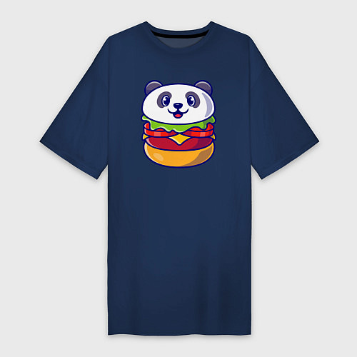 Женская футболка-платье Панда бургер / Тёмно-синий – фото 1