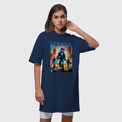 Футболка женская-платье Minecraft - cyberpunk ai art fantasy, цвет: тёмно-синий — фото 2