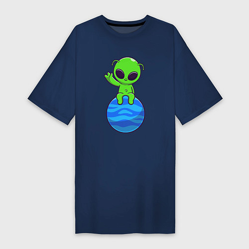 Женская футболка-платье Привет от пришельца / Тёмно-синий – фото 1