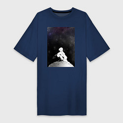Футболка женская-платье Ванпанчмен Сайтама на луне, цвет: тёмно-синий