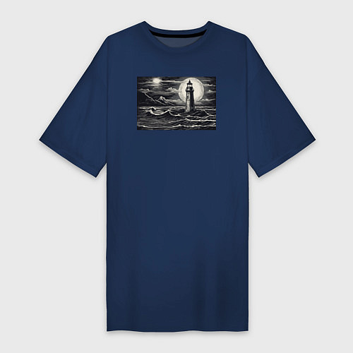 Женская футболка-платье Маяк в графике / Тёмно-синий – фото 1