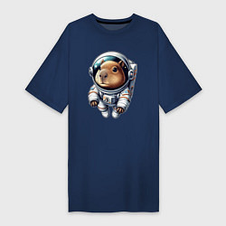 Футболка женская-платье Прикольный капибарыш космонавт - нейросеть, цвет: тёмно-синий