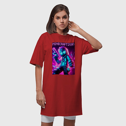 Женская футболка-платье Neon Minecraft - ai art / Красный – фото 3