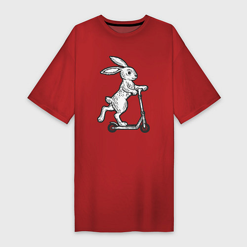 Женская футболка-платье Зайчик с самокатом / Красный – фото 1