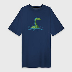 Футболка женская-платье Динозаврик, плывущий в воде, цвет: тёмно-синий